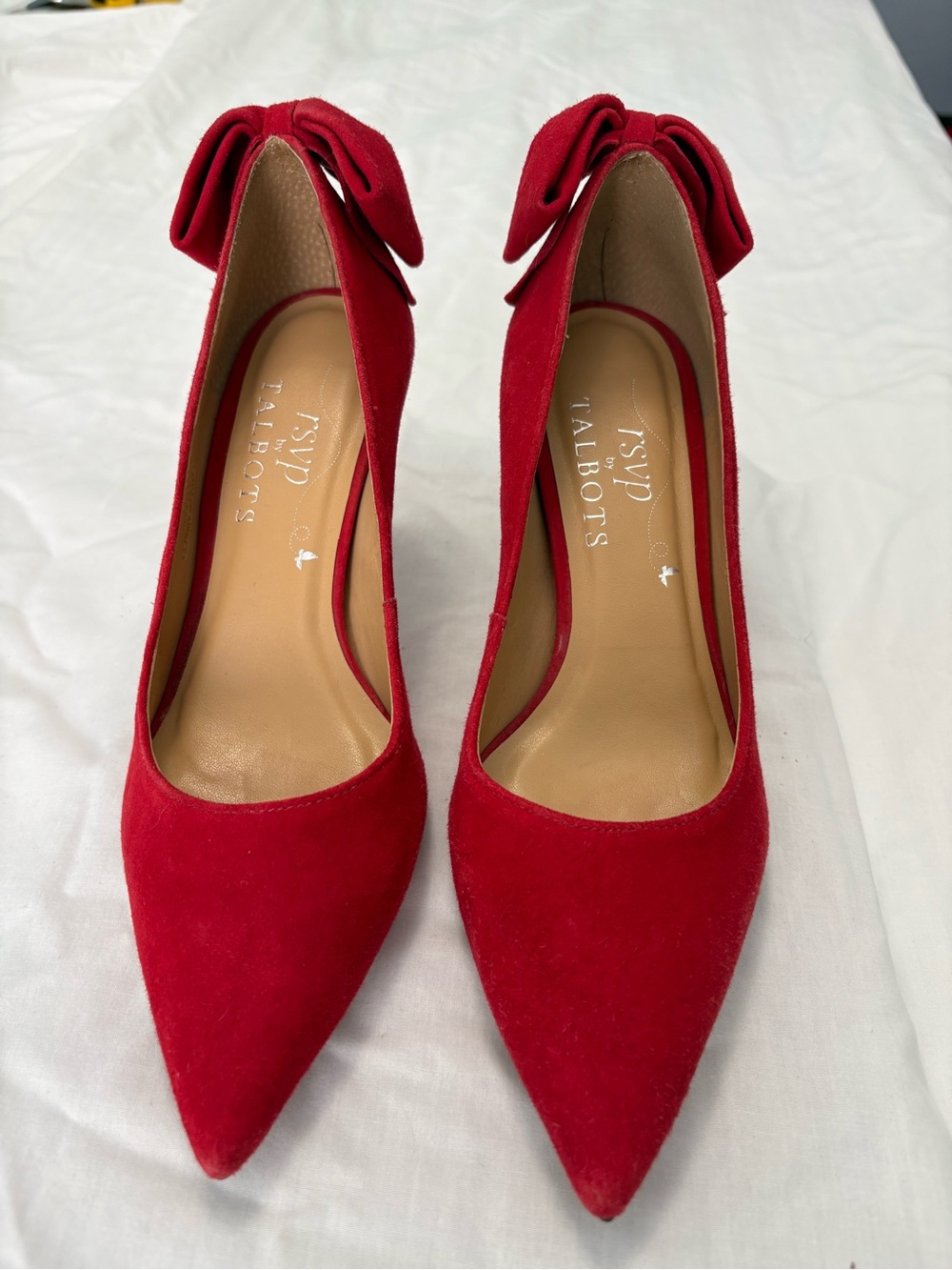 Talbots Red Suede Bow Heel Pointed Toe Pumps Size 7.5